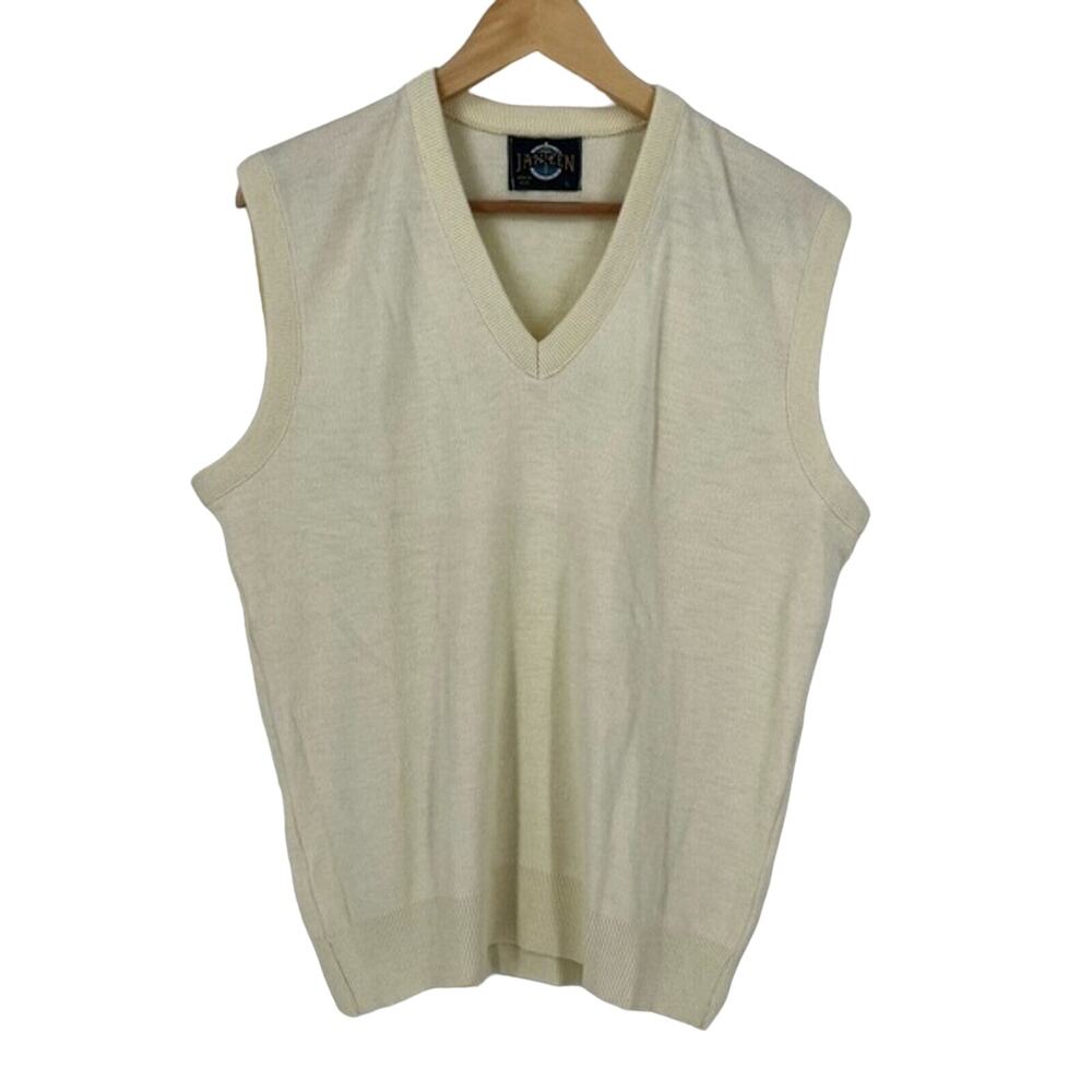 Jantzen Mens Ivory Vest Knit V‎ Neck Size L Vintage